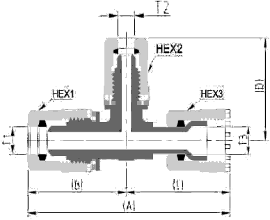 Fit-One PFA Fitting Reducing Union Tee Adapter S Type Diagram