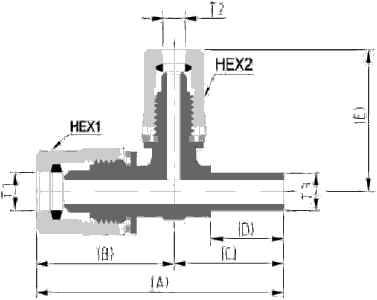 Fit-One PFA Fitting Reducing Union Tee Adapter T Type Diagram Fit-One PFA Fitting Reducing Union Tee Adapter T Type Diagram